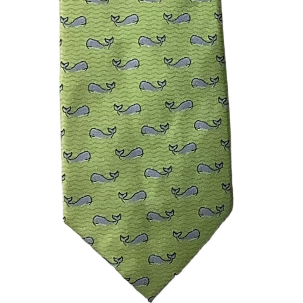 Tommy Hilfiger Silk Whale Logo Allover Print Neck Tie One Size Os Green Blue